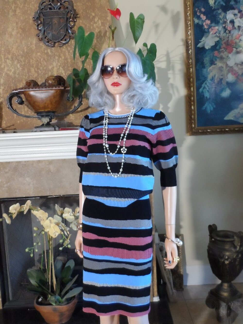 New Diane von Furstenberg Striped Knit Top & Skirt Set Size S